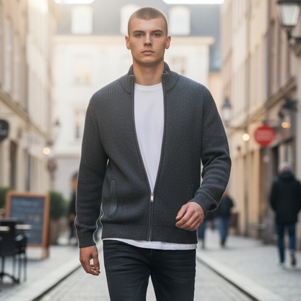 Emanuel Ungaro Charcoal Zip-Up Sweater - casual streetwear- Size M